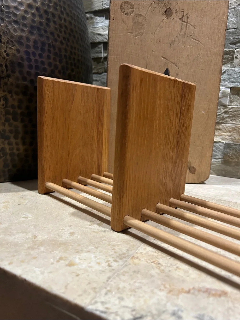 vintage MCM adjustable wooden sliding book stand